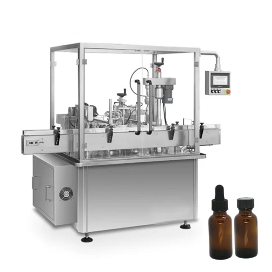 Linea di produzione automatica rotativa del riempimento del collirio di Eliquid 10ml 60ml Macchina riempitrice di bottiglie di olio essenziale Provetta Riempimento di bottiglie di fiale Tappatrice ed etichettatrice